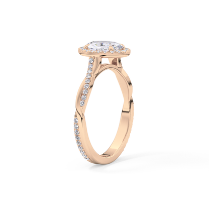 Oval Twisted Shank, Halo and Pave Lab Grown Diamond Engagement Ring