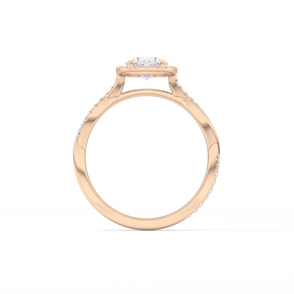 Oval Twisted Shank, Halo and Pave Lab Grown Diamond Engagement Ring