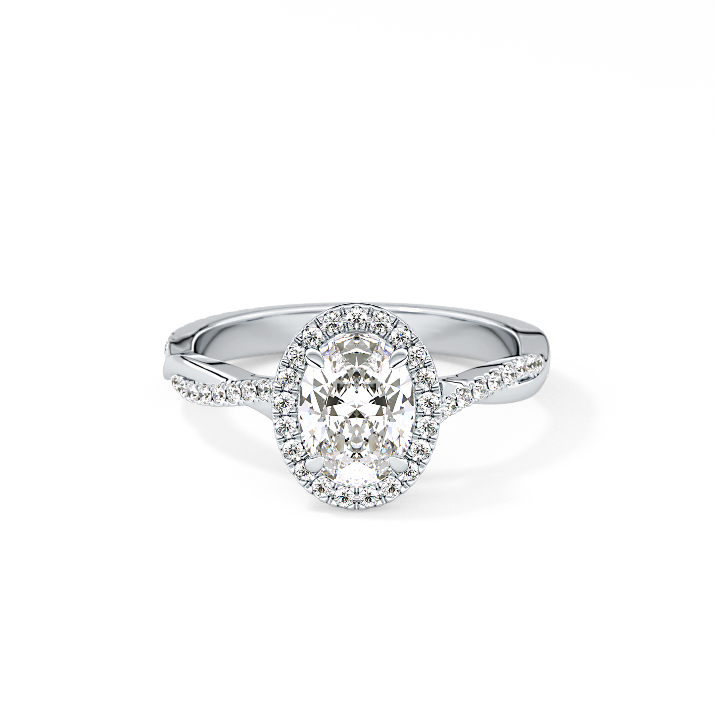 Oval Twisted Shank, Halo and Pave Lab Grown Diamond Engagement Ring