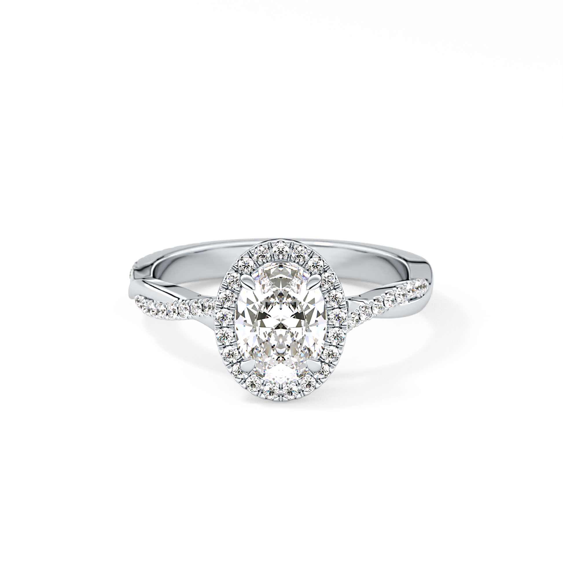 Oval Twisted Shank, Halo and Pave Lab Grown Diamond Engagement Ring