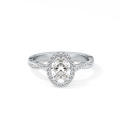 Oval Twisted Shank, Halo and Pave Lab Grown Diamond Engagement Ring