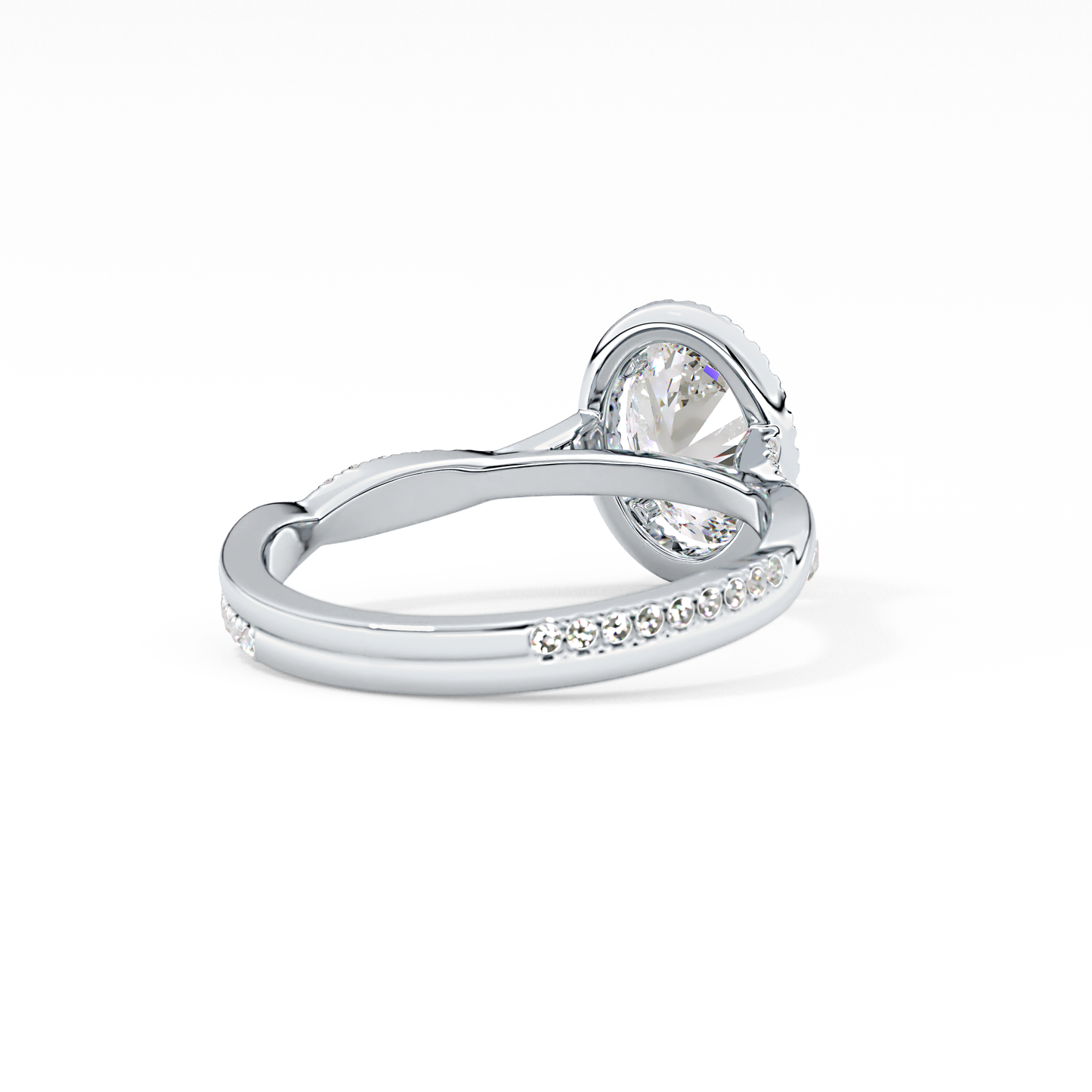 Oval Twisted Shank, Halo and Pave Lab Grown Diamond Engagement Ring