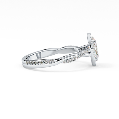 Oval Twisted Shank, Halo and Pave Lab Grown Diamond Engagement Ring