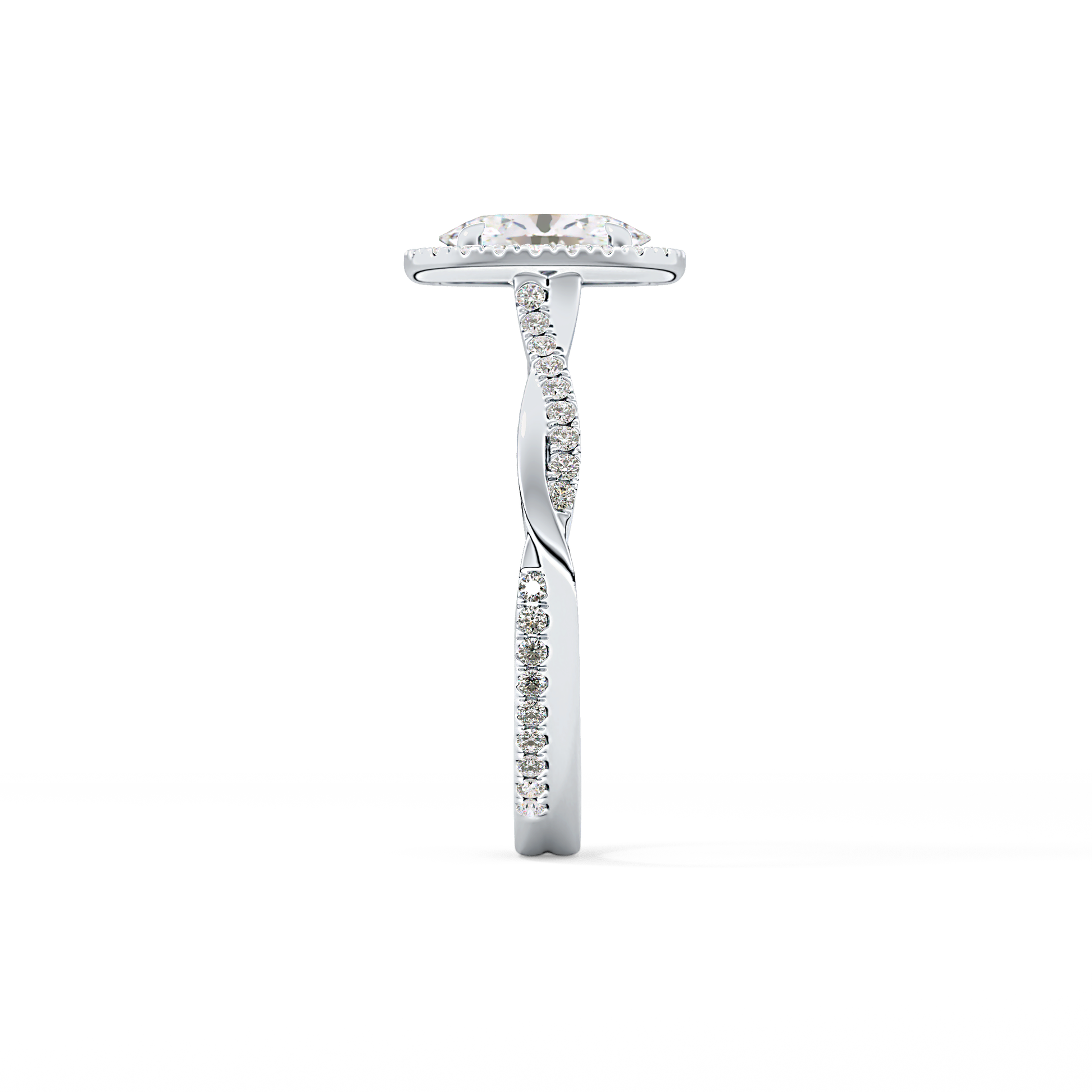 Oval Twisted Shank, Halo and Pave Lab Grown Diamond Engagement Ring