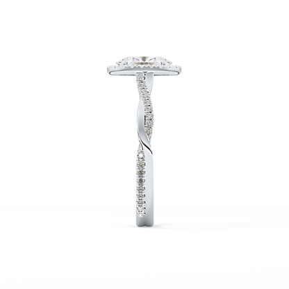 Oval Twisted Shank, Halo and Pave Lab Grown Diamond Engagement Ring
