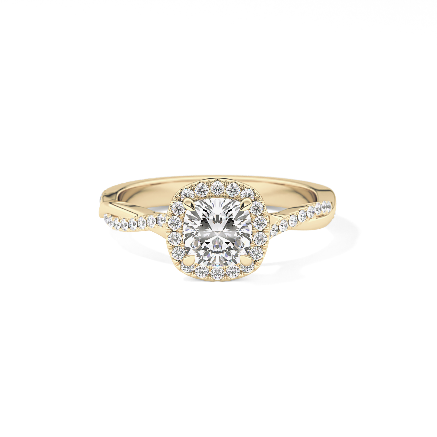 Cushion Twisted Shank, Halo and Pave Lab Grown Diamond Engagement Ring