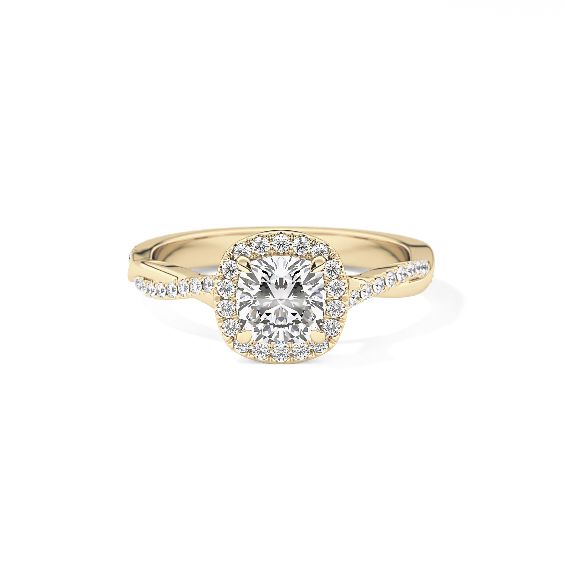 Cushion Twisted Shank, Halo and Pave Lab Grown Diamond Engagement Ring