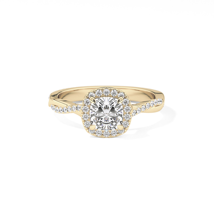 Cushion Twisted Shank, Halo and Pave Lab Grown Diamond Engagement Ring