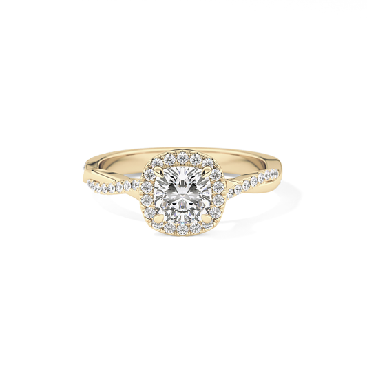 Cushion Twisted Shank, Halo and Pave Lab Grown Diamond Engagement Ring