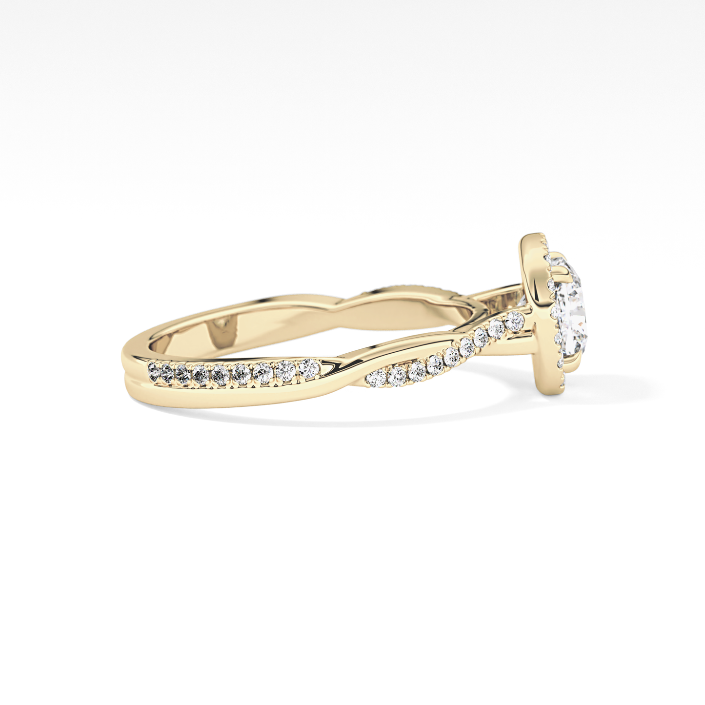 Cushion Twisted Shank, Halo and Pave Lab Grown Diamond Engagement Ring