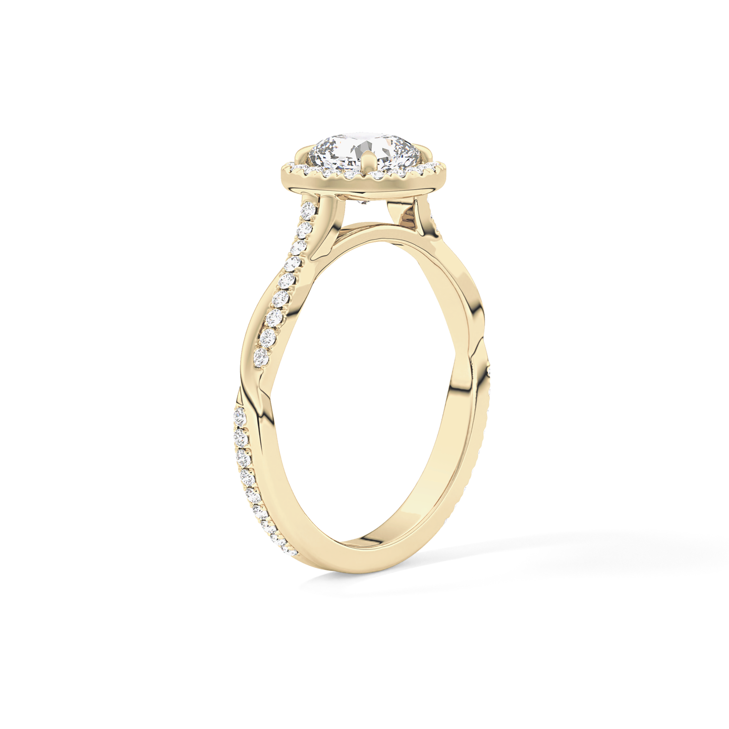 Cushion Twisted Shank, Halo and Pave Lab Grown Diamond Engagement Ring