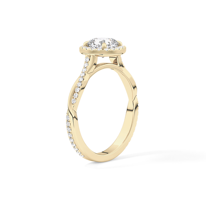 Cushion Twisted Shank, Halo and Pave Lab Grown Diamond Engagement Ring