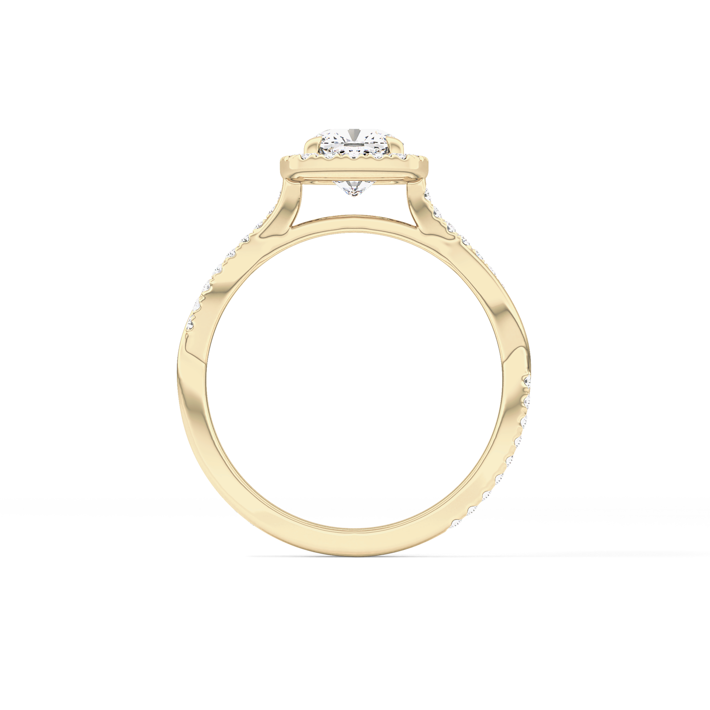 Cushion Twisted Shank, Halo and Pave Lab Grown Diamond Engagement Ring
