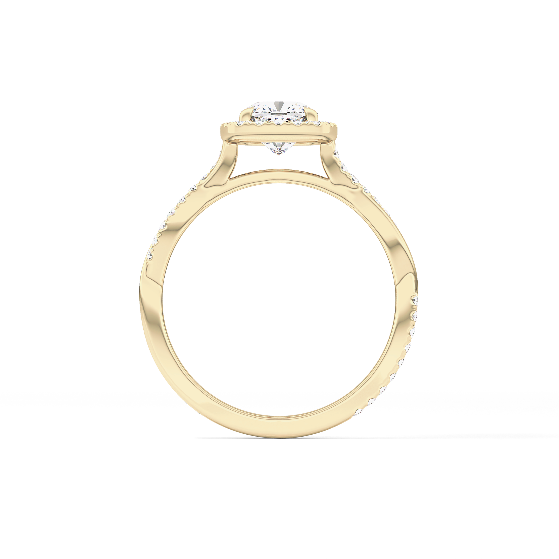 Cushion Twisted Shank, Halo and Pave Lab Grown Diamond Engagement Ring