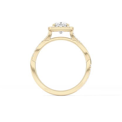 Cushion Twisted Shank, Halo and Pave Lab Grown Diamond Engagement Ring