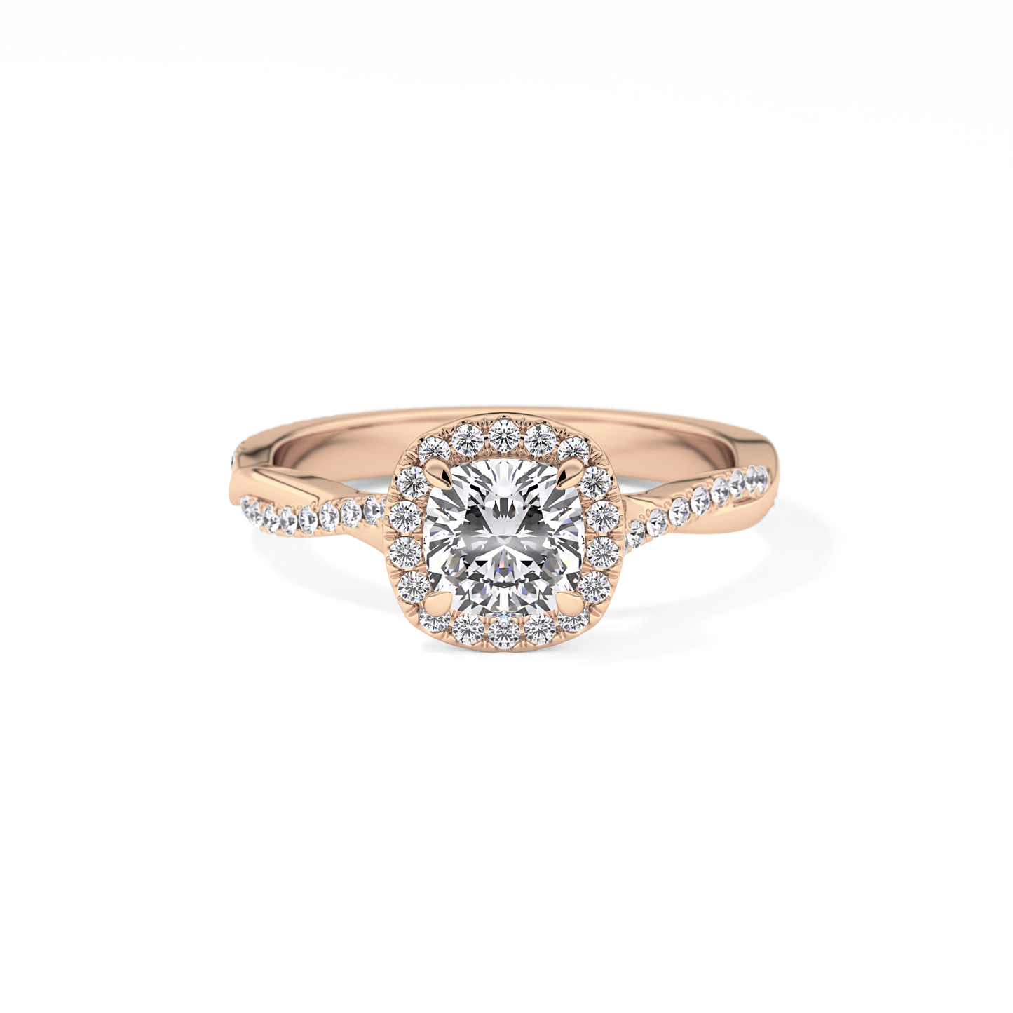 Cushion Twisted Shank, Halo and Pave Lab Grown Diamond Engagement Ring