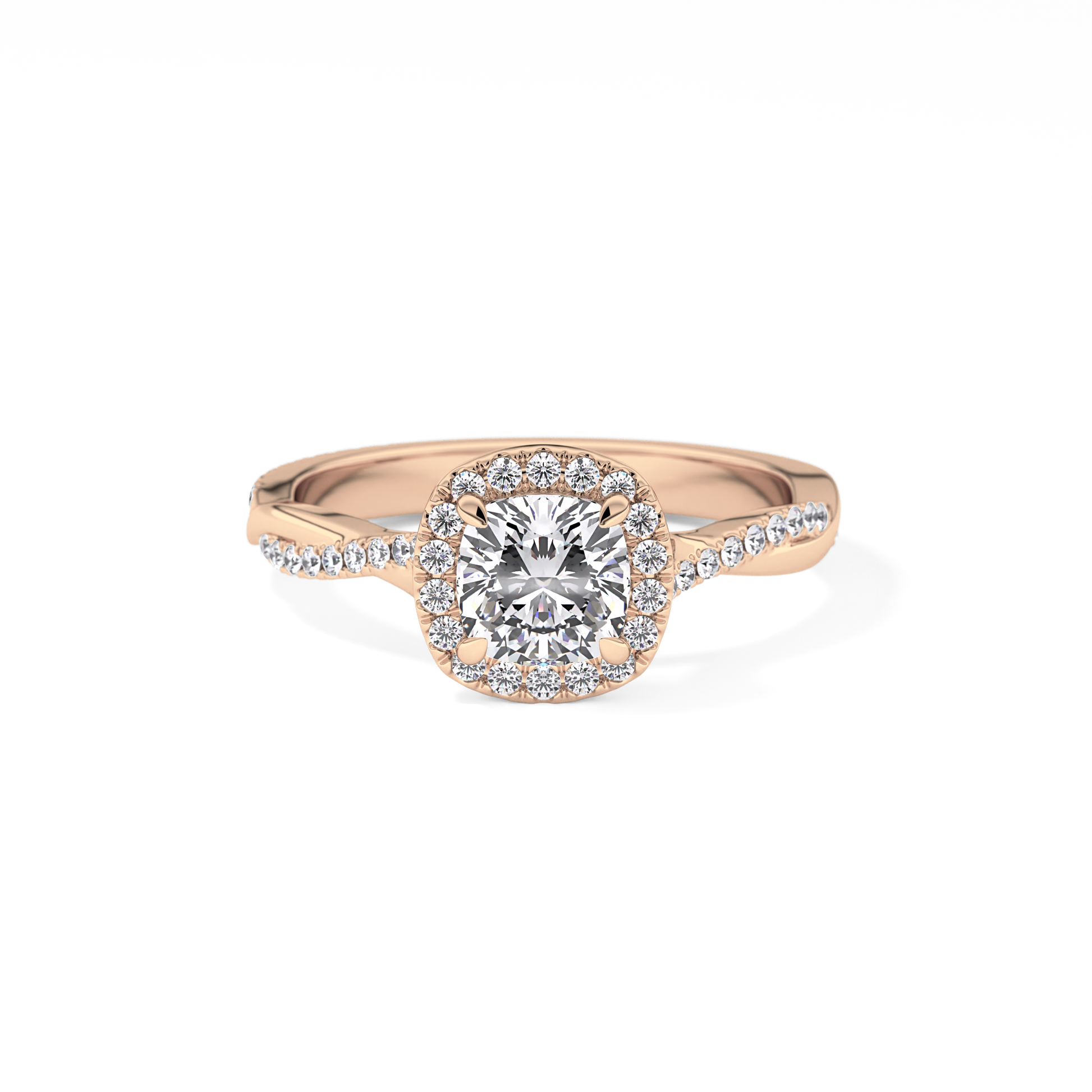 Cushion Twisted Shank, Halo and Pave Lab Grown Diamond Engagement Ring