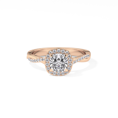 Cushion Twisted Shank, Halo and Pave Lab Grown Diamond Engagement Ring