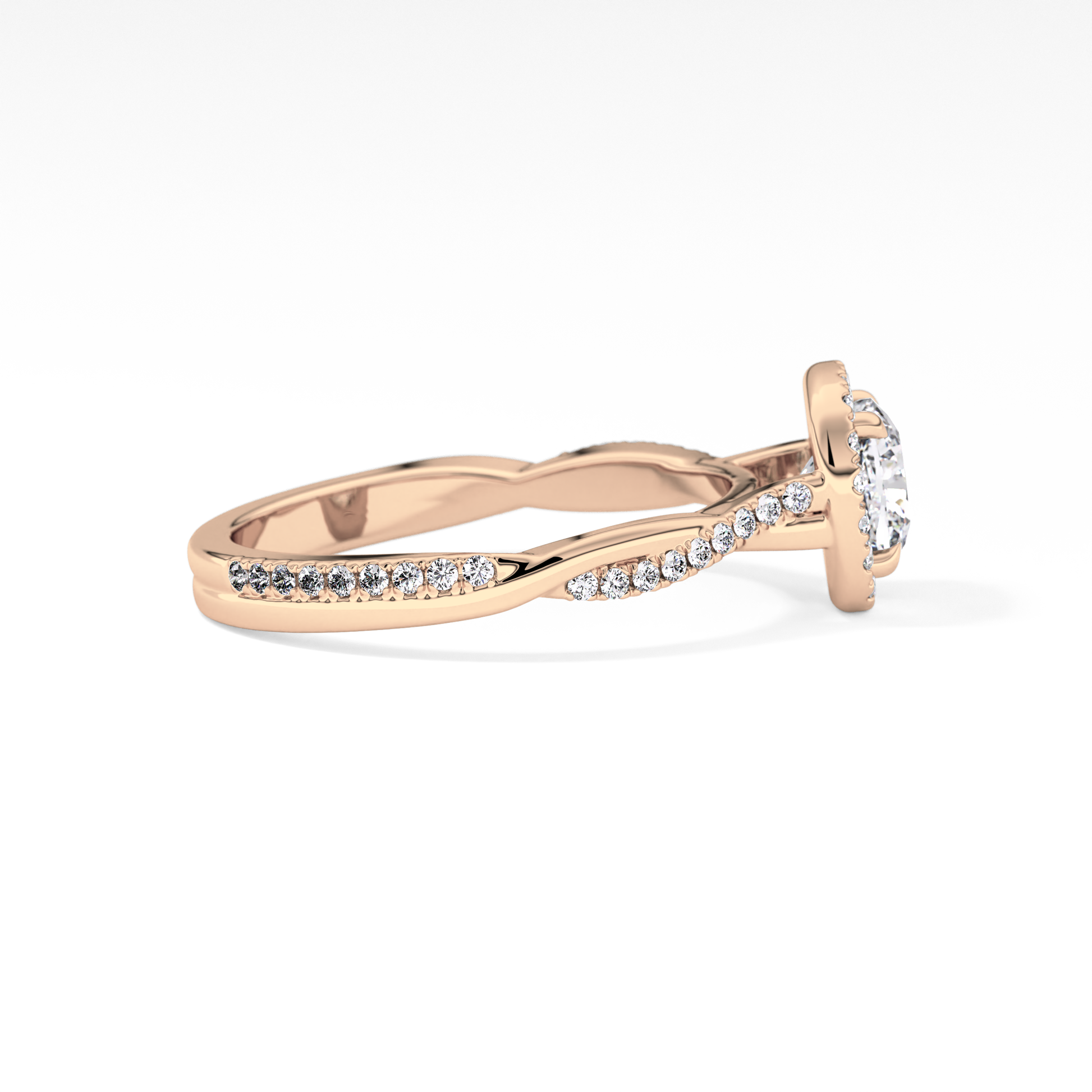 Cushion Twisted Shank, Halo and Pave Lab Grown Diamond Engagement Ring