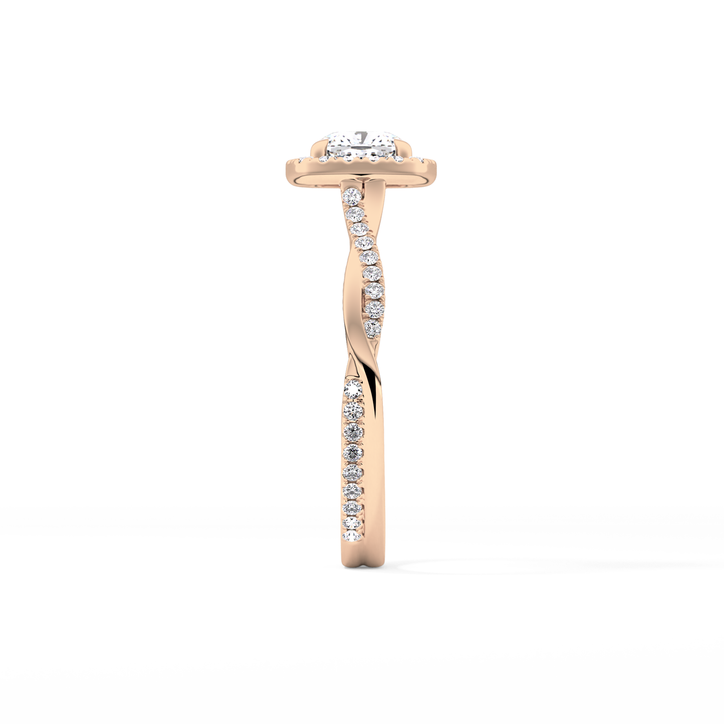 Cushion Twisted Shank, Halo and Pave Lab Grown Diamond Engagement Ring