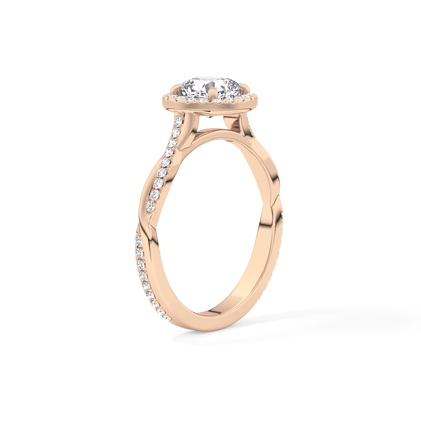 Cushion Twisted Shank, Halo and Pave Lab Grown Diamond Engagement Ring
