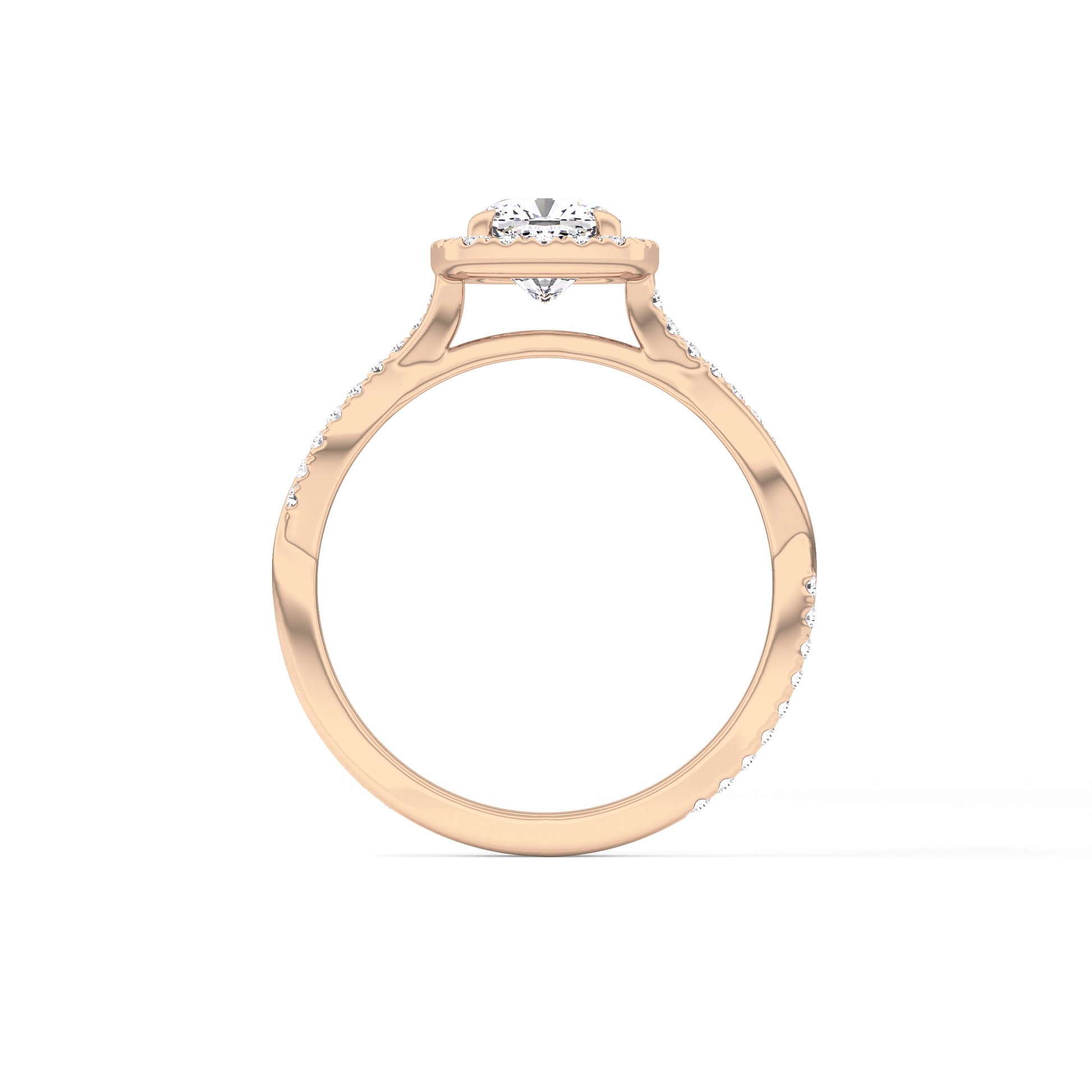 Cushion Twisted Shank, Halo and Pave Lab Grown Diamond Engagement Ring