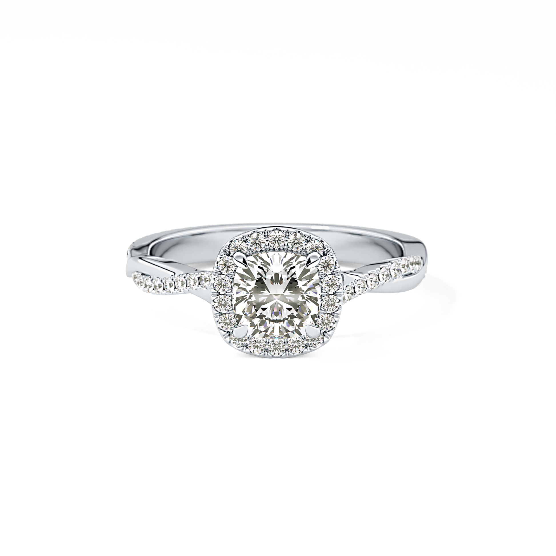 Cushion Twisted Shank, Halo and Pave Lab Grown Diamond Engagement Ring