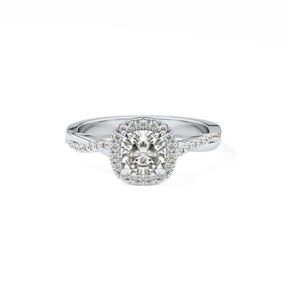 Cushion Twisted Shank, Halo and Pave Lab Grown Diamond Engagement Ring