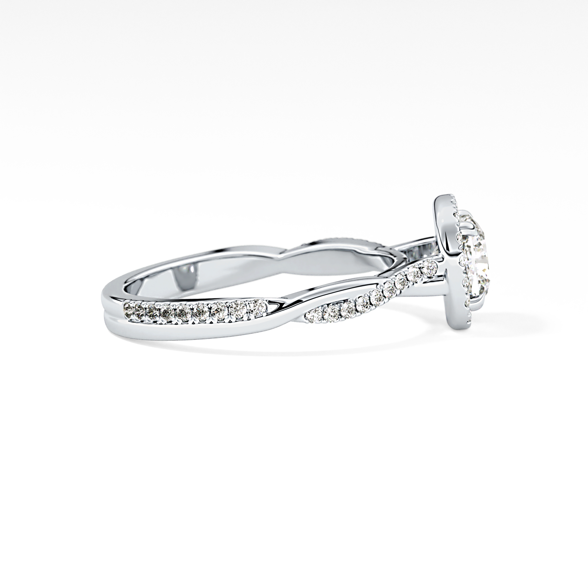 Cushion Twisted Shank, Halo and Pave Lab Grown Diamond Engagement Ring