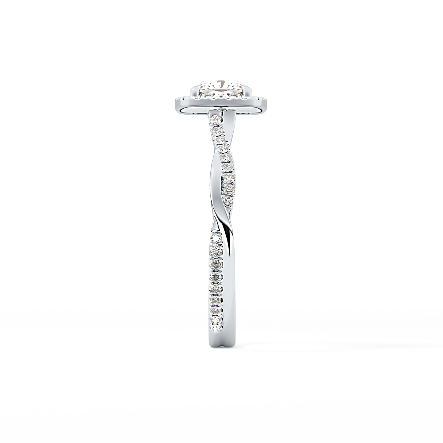 Cushion Twisted Shank, Halo and Pave Lab Grown Diamond Engagement Ring