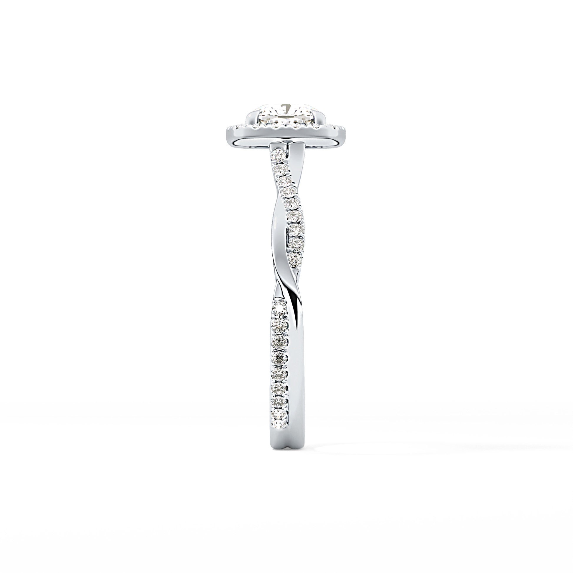 Cushion Twisted Shank, Halo and Pave Lab Grown Diamond Engagement Ring