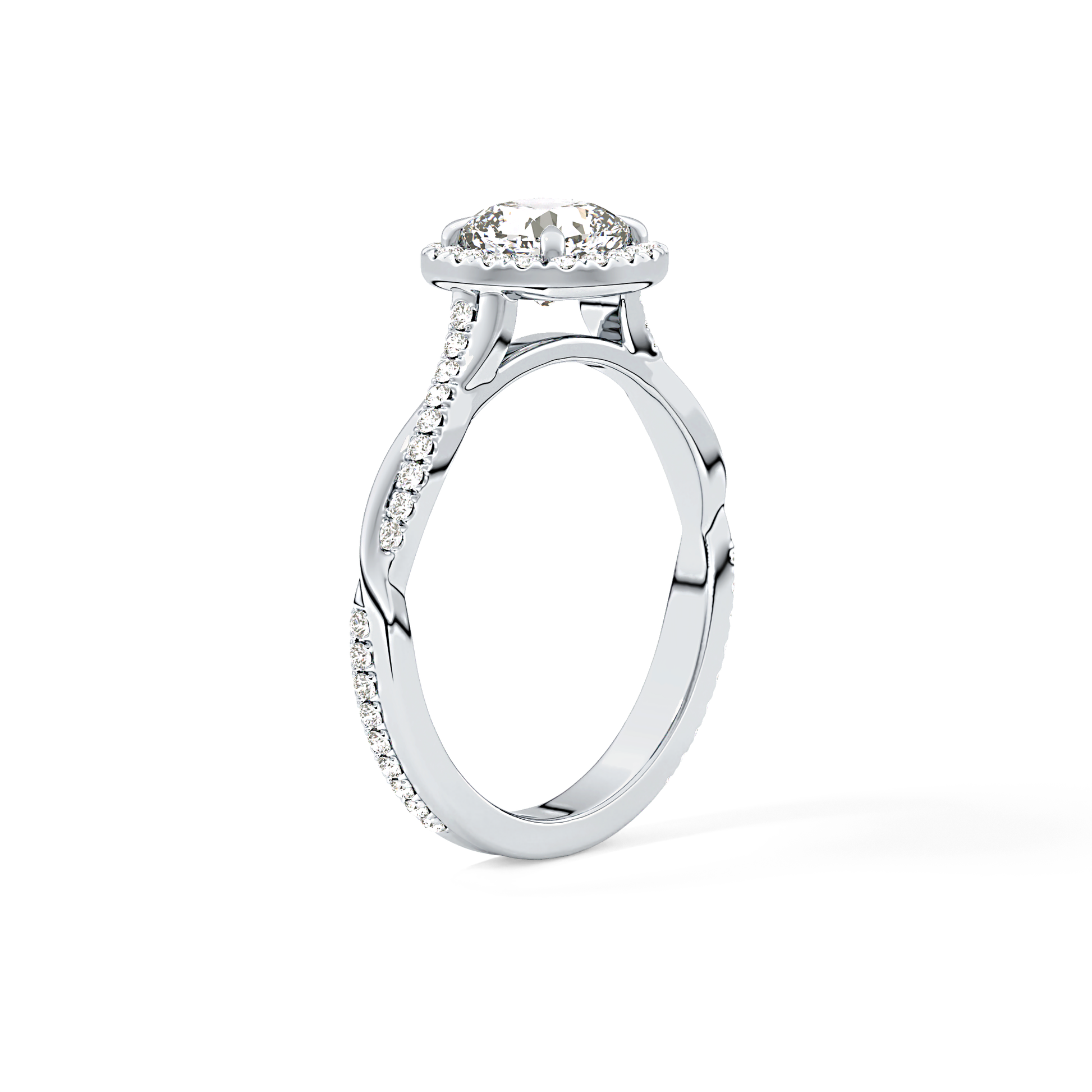 Cushion Twisted Shank, Halo and Pave Lab Grown Diamond Engagement Ring