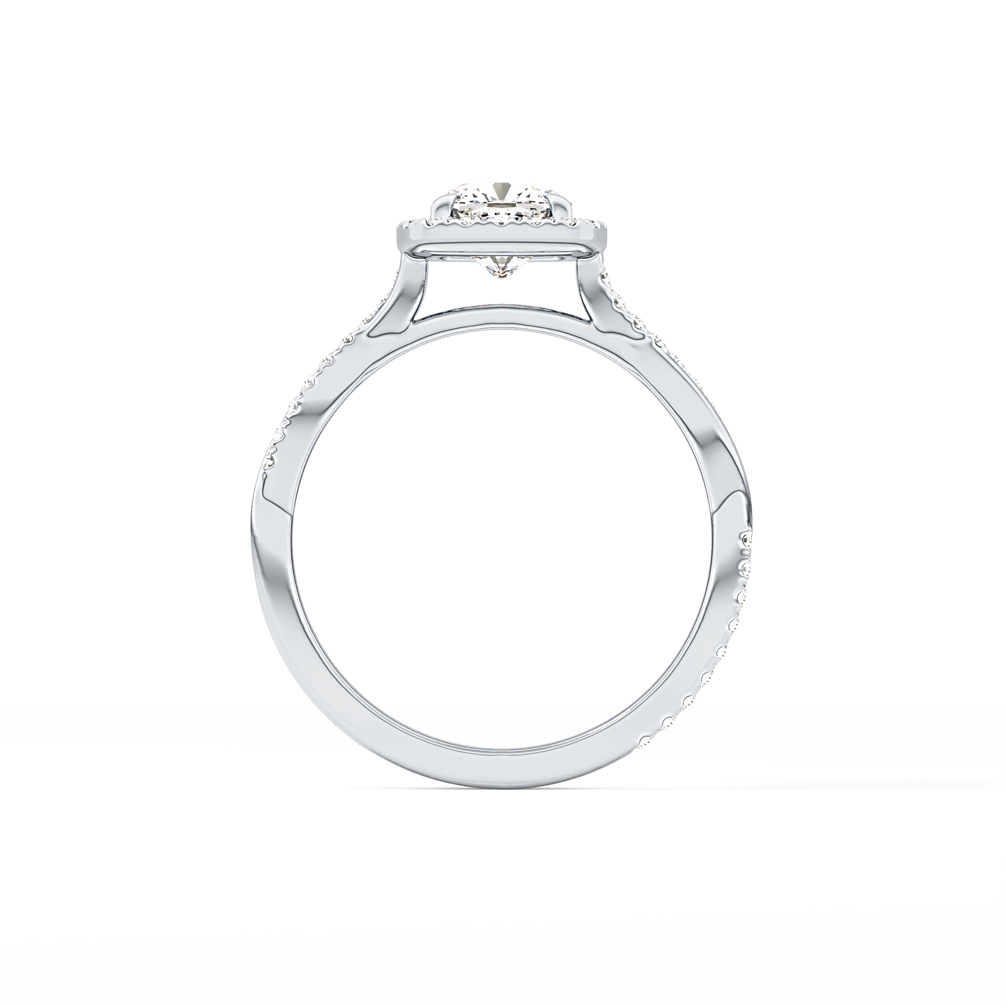 Cushion Twisted Shank, Halo and Pave Lab Grown Diamond Engagement Ring