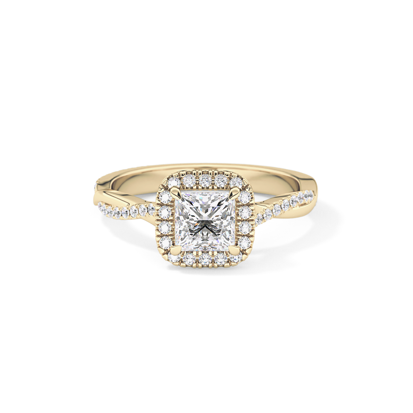 Princess Twisted Shank, Halo and Pave Lab Grown Diamond Engagement Ring