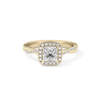 Princess Twisted Shank, Halo and Pave Lab Grown Diamond Engagement Ring