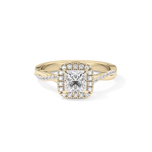 Princess Twisted Shank, Halo and Pave Lab Grown Diamond Engagement Ring