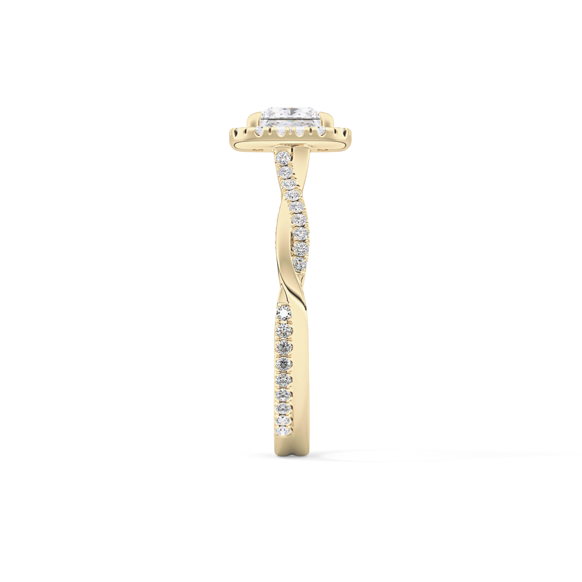 Princess Twisted Shank, Halo and Pave Lab Grown Diamond Engagement Ring