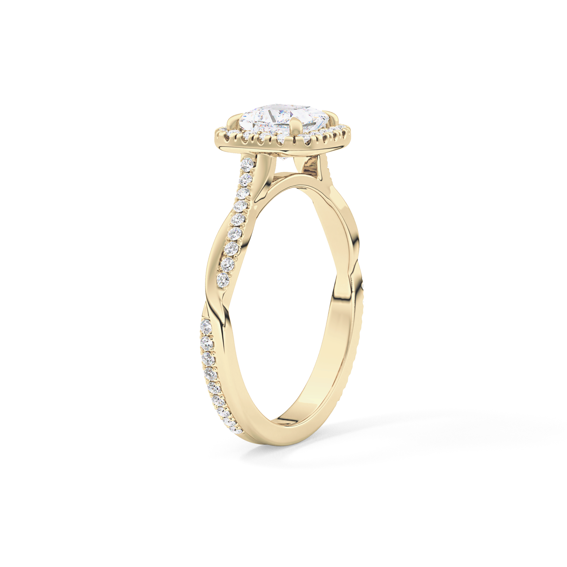 Princess Twisted Shank, Halo and Pave Lab Grown Diamond Engagement Ring