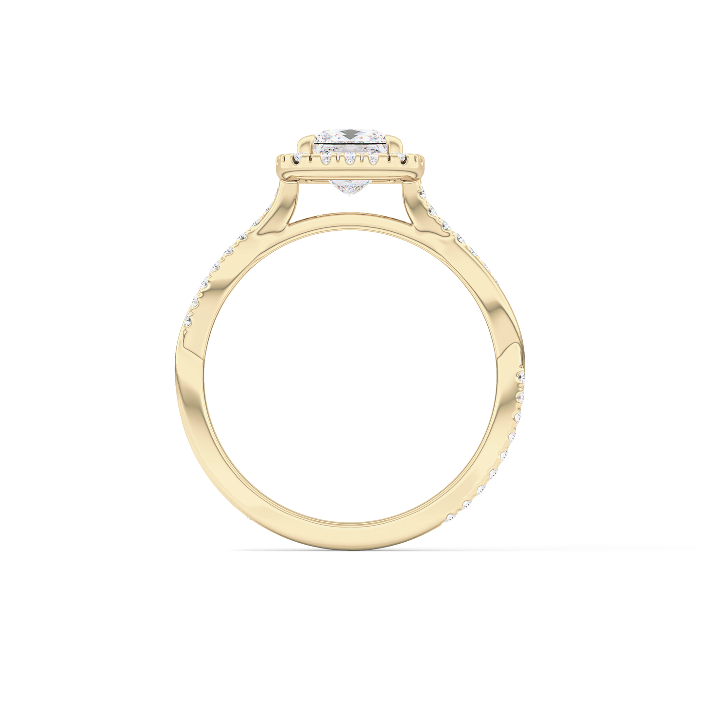 Princess Twisted Shank, Halo and Pave Lab Grown Diamond Engagement Ring