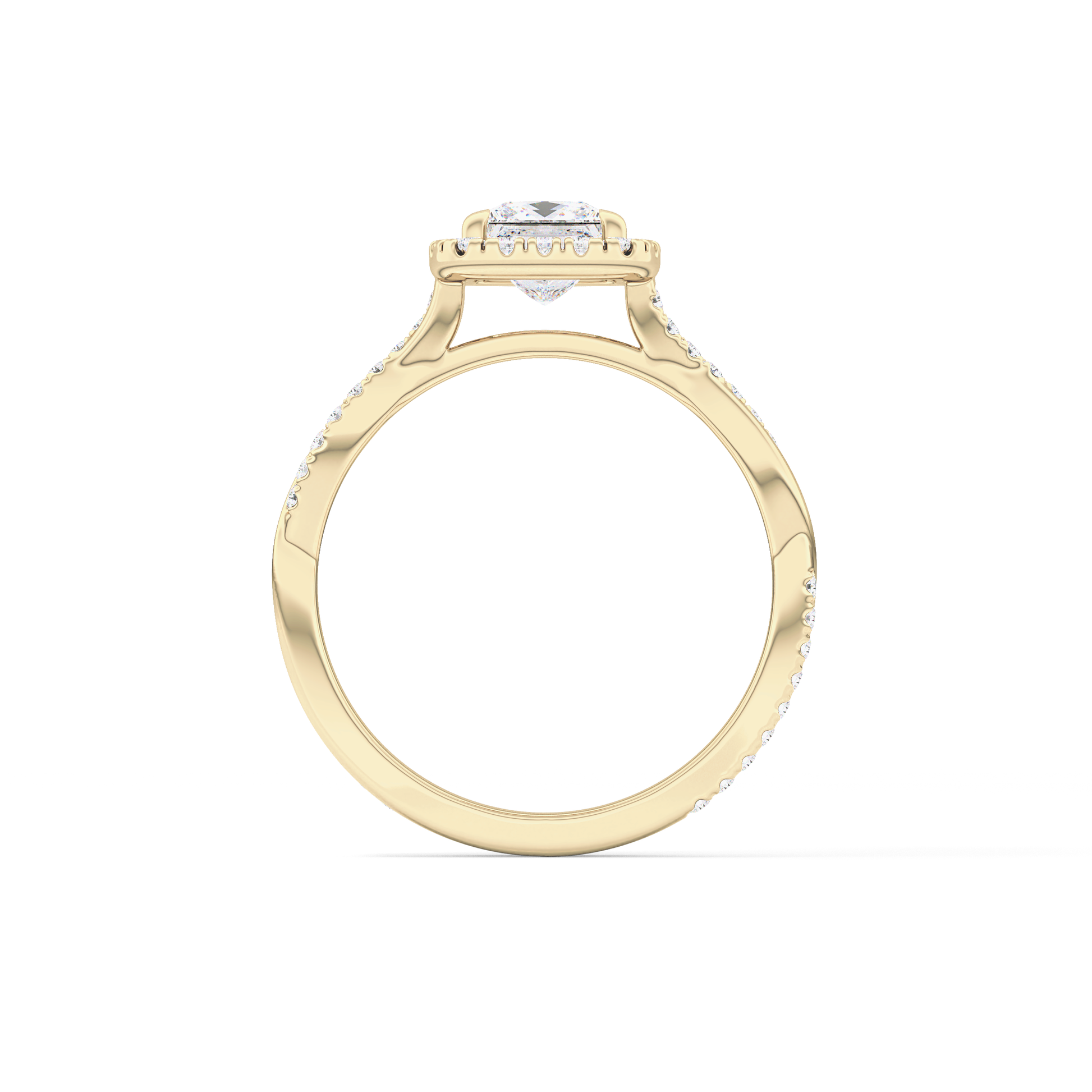 Princess Twisted Shank, Halo and Pave Lab Grown Diamond Engagement Ring