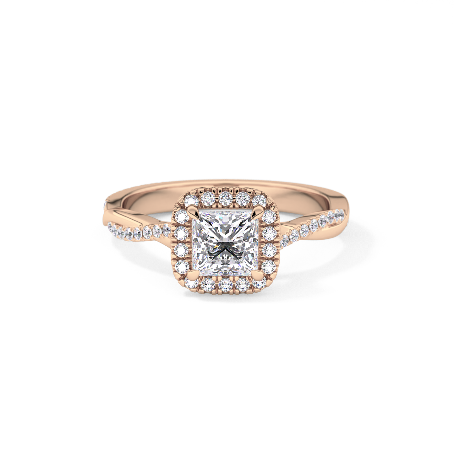 Princess Twisted Shank, Halo and Pave Lab Grown Diamond Engagement Ring