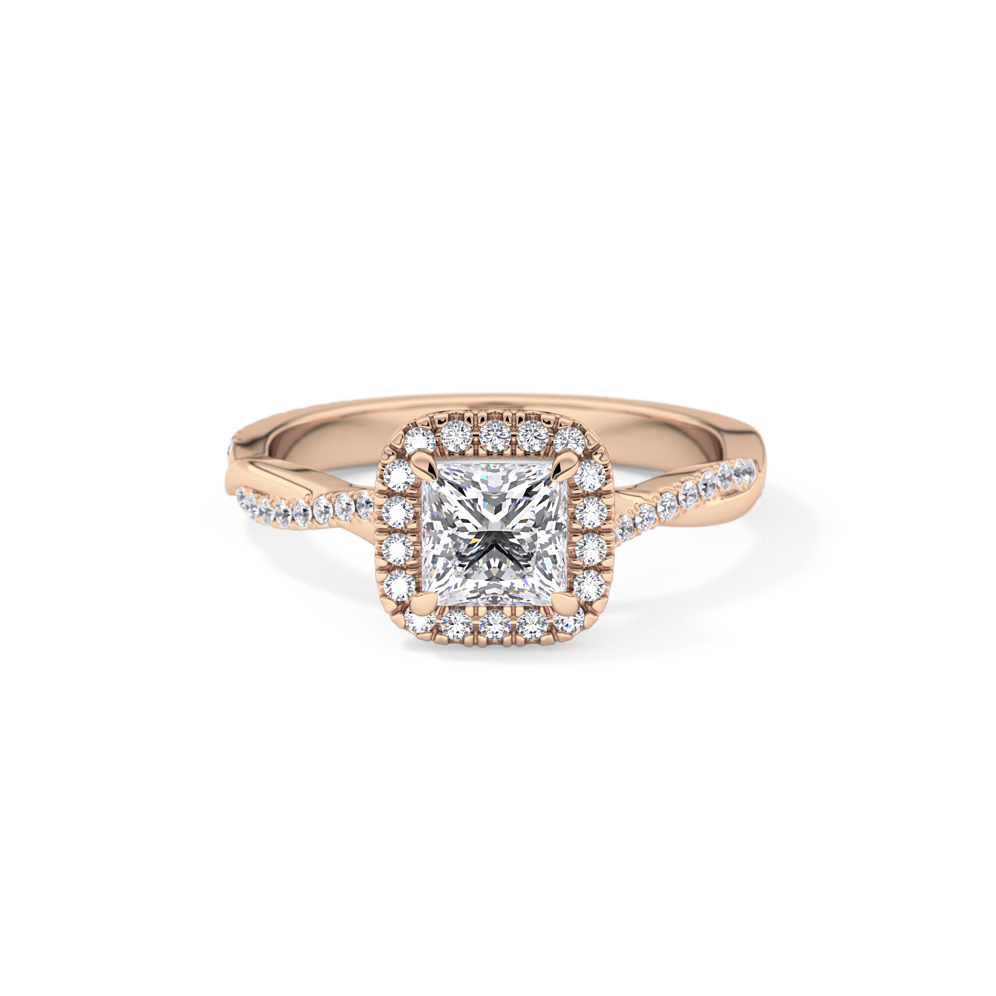 Princess Twisted Shank, Halo and Pave Lab Grown Diamond Engagement Ring