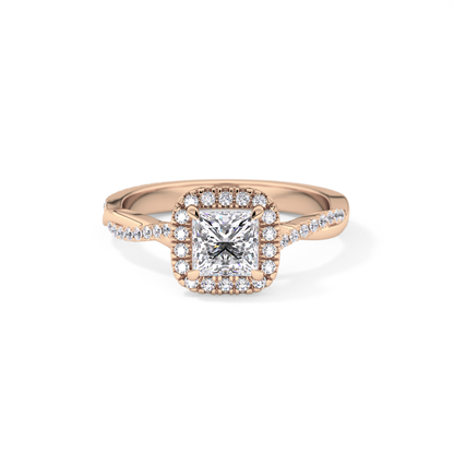Princess Twisted Shank, Halo and Pave Lab Grown Diamond Engagement Ring