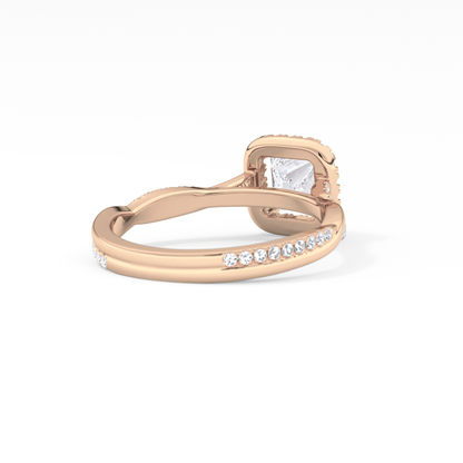 Princess Twisted Shank, Halo and Pave Lab Grown Diamond Engagement Ring