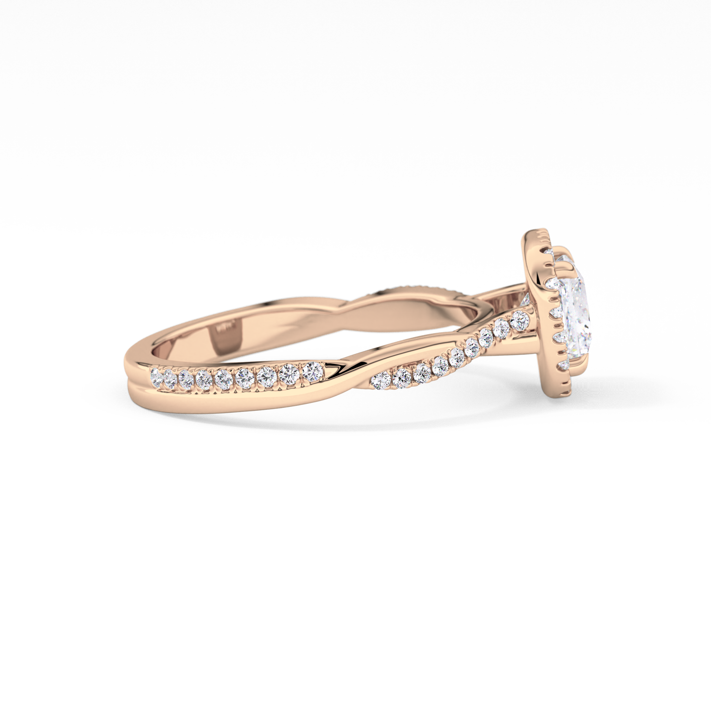 Princess Twisted Shank, Halo and Pave Lab Grown Diamond Engagement Ring