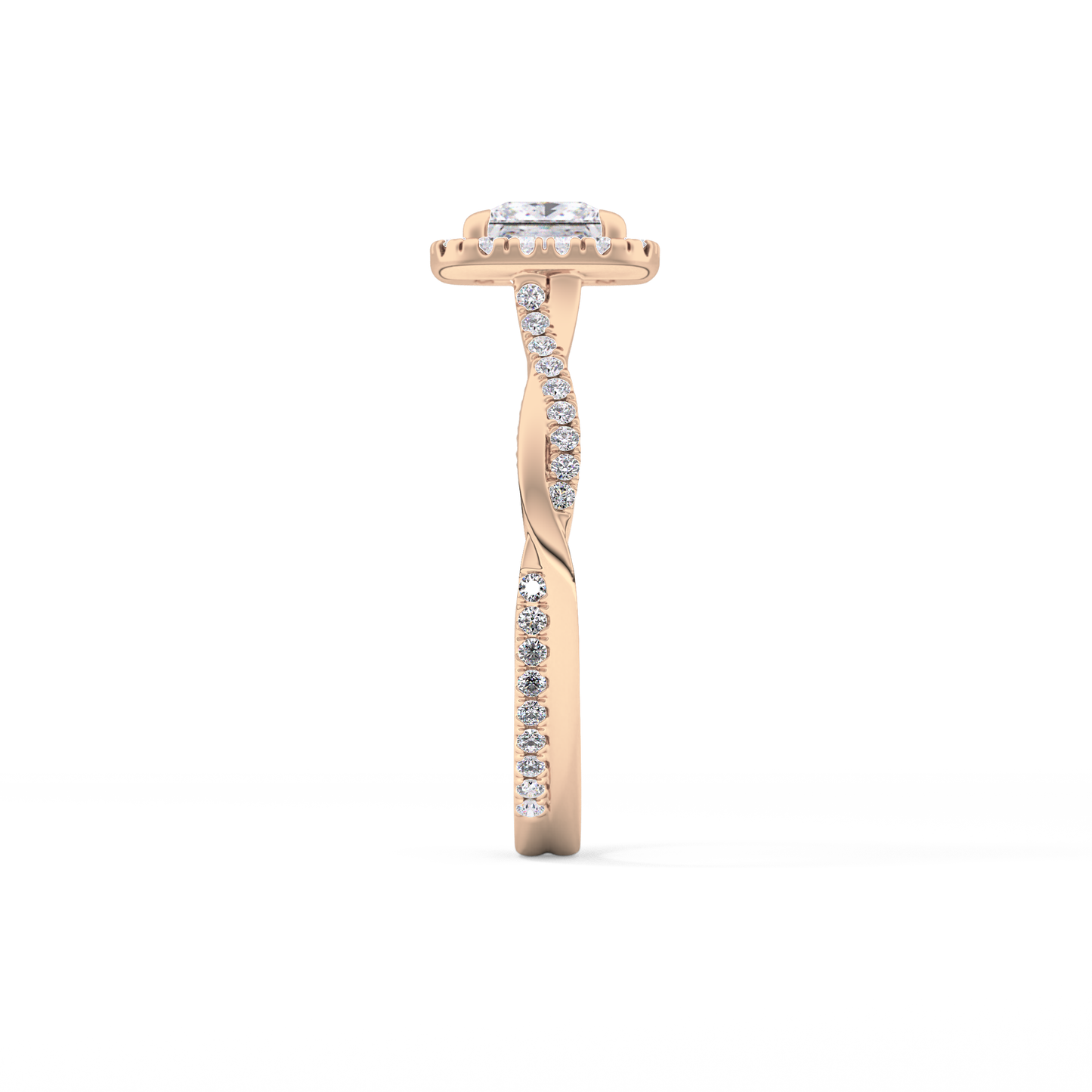 Princess Twisted Shank, Halo and Pave Lab Grown Diamond Engagement Ring