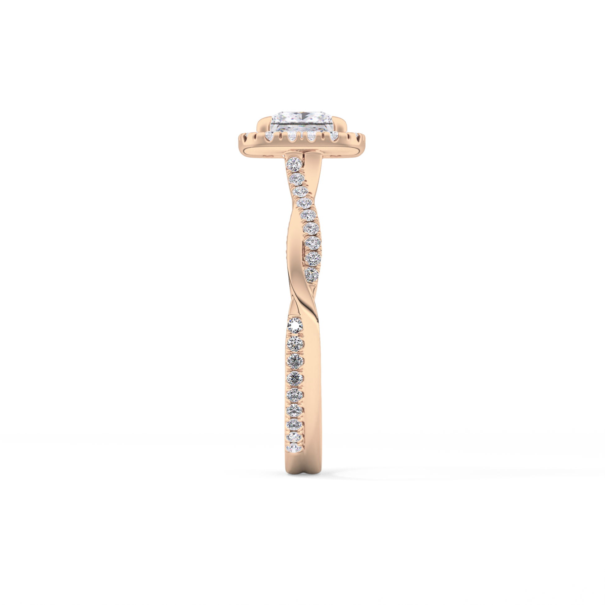 Princess Twisted Shank, Halo and Pave Lab Grown Diamond Engagement Ring