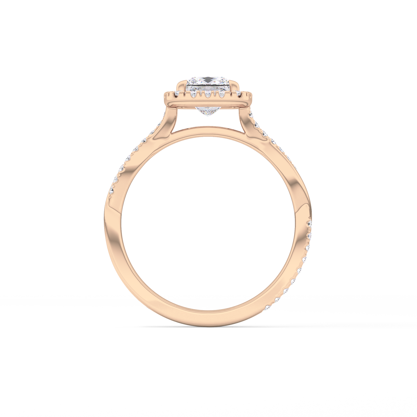 Princess Twisted Shank, Halo and Pave Lab Grown Diamond Engagement Ring