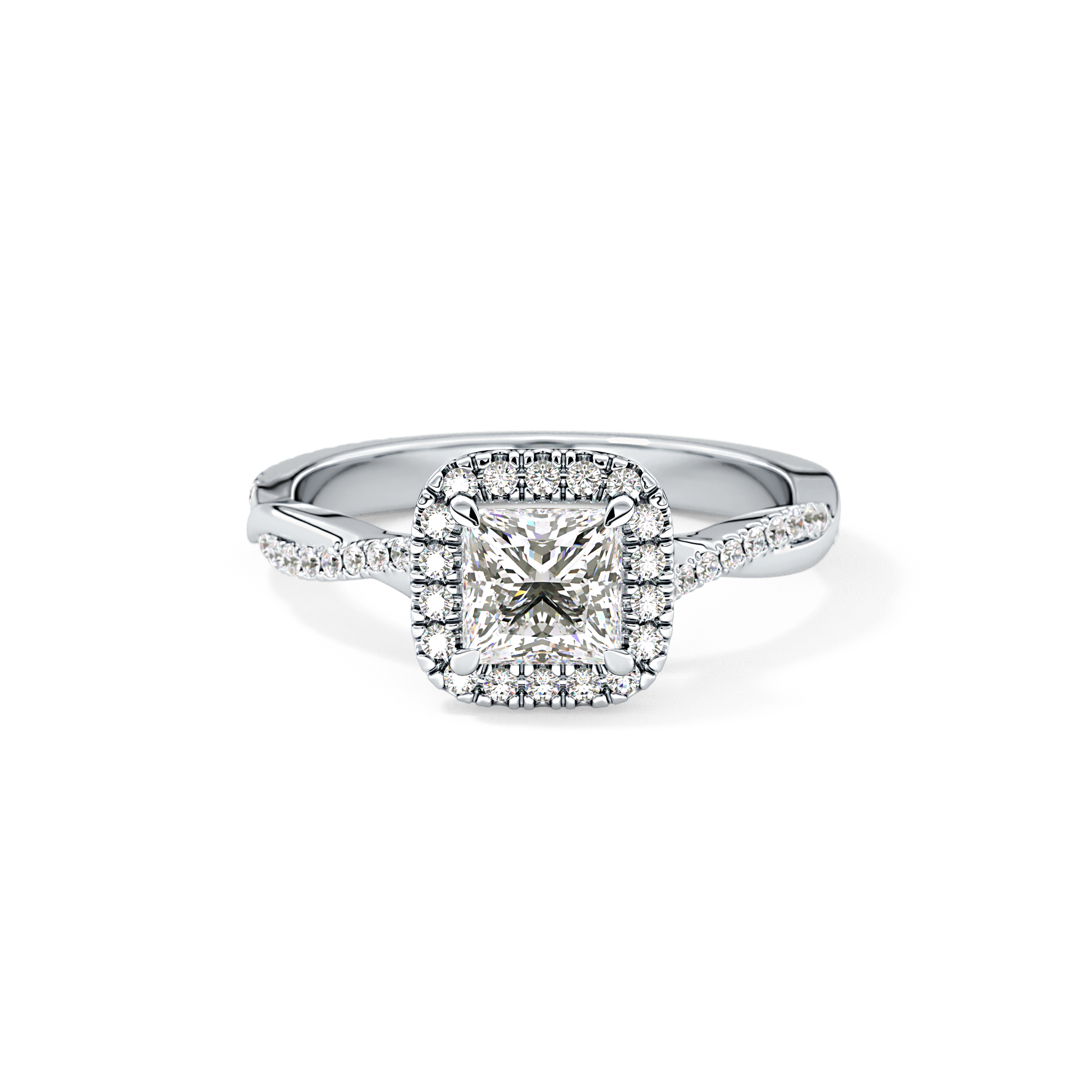 Princess Twisted Shank, Halo and Pave Lab Grown Diamond Engagement Ring