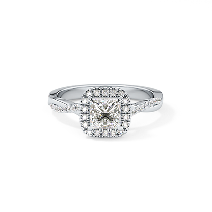Princess Twisted Shank, Halo and Pave Lab Grown Diamond Engagement Ring